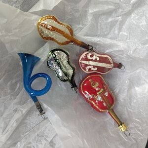 Vintage Christmas Mercury glass instrument ornament set Violin Trumpet Horn